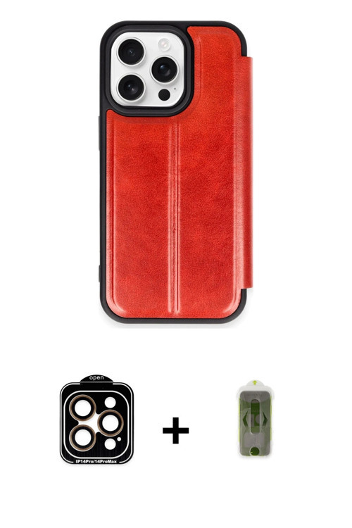 ieg™ iPhone 14 Pro Max Kılıf Zirve Yansıma Serisi - Siyah Joko Magic 5D Hayalet Cam + Turuncu PVD Me
