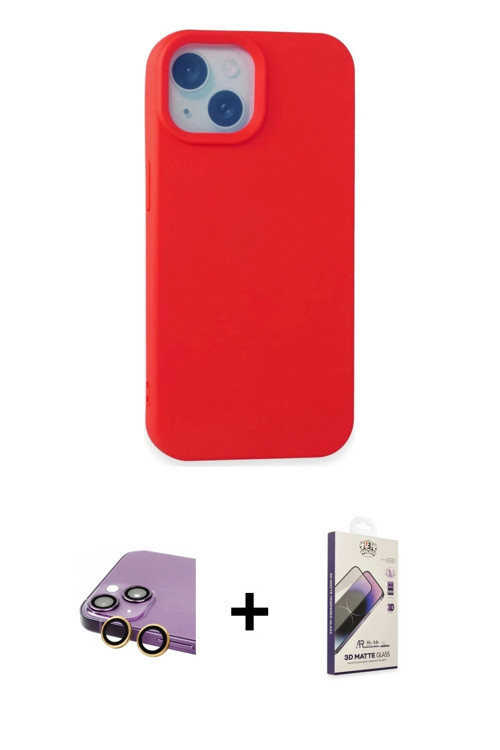 ieg™ iPhone 15 Kılıf Ahenk Serisi - Siyah Bilvis 3D Mat Cam Ekran Koruyucu + Sarı Raze Metal Kamera