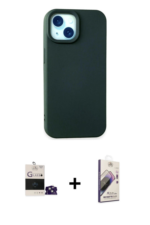 ieg™ iPhone 15 Kılıf Ahenk Serisi - Siyah Bilvis 3D Mat Cam Ekran Koruyucu + Sierra Blue Bilvis Tita