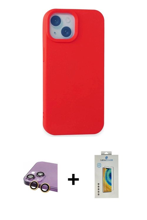 ieg™ iPhone 15 Kılıf Ahenk Serisi - Siyah Polymer Nano Ekran Koruyucu + Sarı Raze Metal Kamera Lens