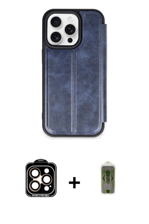 ieg™ iPhone 14 Pro Max Kılıf Zirve Yansıma Serisi - Siyah Joko Magic 5D Hayalet Cam + Turuncu PVD Me