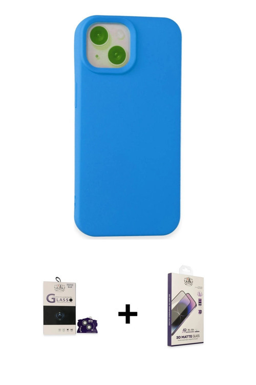 ieg™ iPhone 15 Kılıf Ahenk Serisi - Siyah Bilvis 3D Mat Cam Ekran Koruyucu + Sierra Blue Bilvis Tita