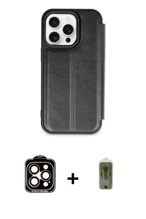 ieg™ iPhone 14 Pro Max Kılıf Zirve Yansıma Serisi - Siyah Joko Magic 5D Hayalet Cam + Turuncu PVD Me