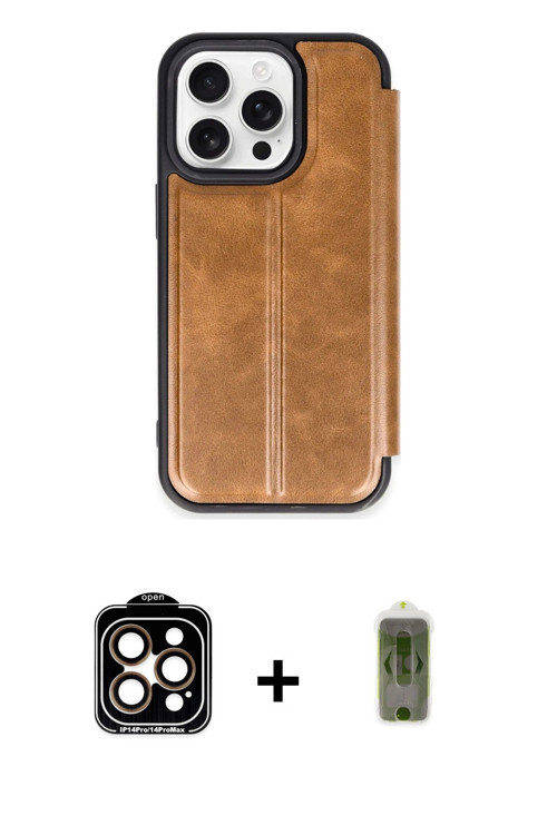 ieg™ iPhone 14 Pro Max Kılıf Zirve Yansıma Serisi - Siyah Joko Magic 5D Hayalet Cam + Turuncu PVD Me