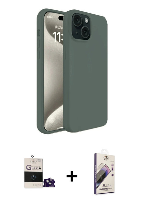 ieg™ iPhone 15 Kılıf Kozmos Yansıma Özel Seri - Siyah Bilvis 3D Mat Cam Ekran Koruyucu + Sierra Blue