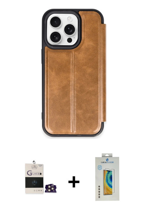 ieg™ iPhone 14 Pro Max Kılıf Zirve Yansıma Serisi - Siyah Polymer Nano Ekran Koruyucu + Gold Bilvis