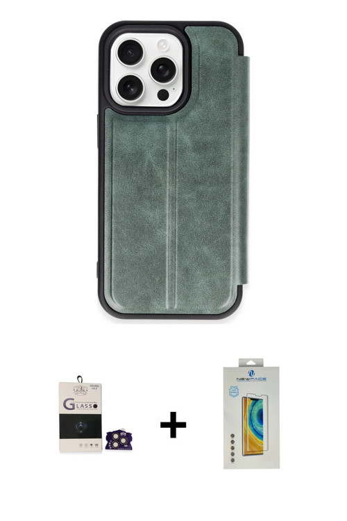 ieg™ iPhone 14 Pro Max Kılıf Zirve Yansıma Serisi - Siyah Polymer Nano Ekran Koruyucu + Gold Bilvis