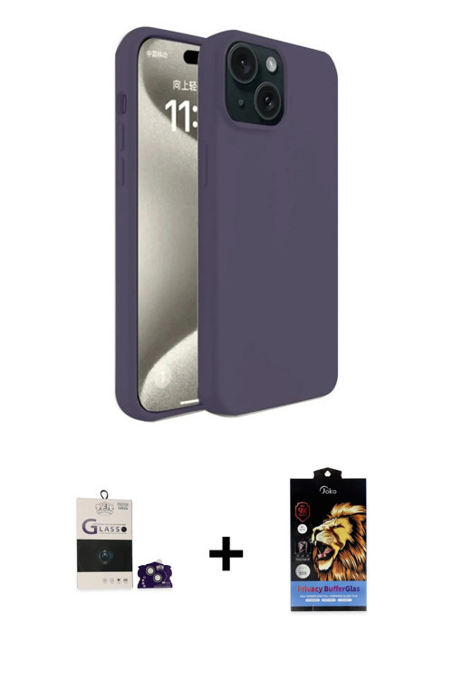 iPhone 15 Kılıf Kozmos Yansıma Özel Seri - Siyah Buffer Hayalet Cam Ekran Koruyucu + Yeşil Bilv