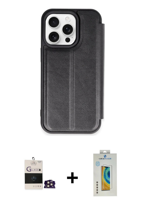 ieg™ iPhone 14 Pro Max Kılıf Zirve Yansıma Serisi - Siyah Polymer Nano Ekran Koruyucu + Gold Bilvis