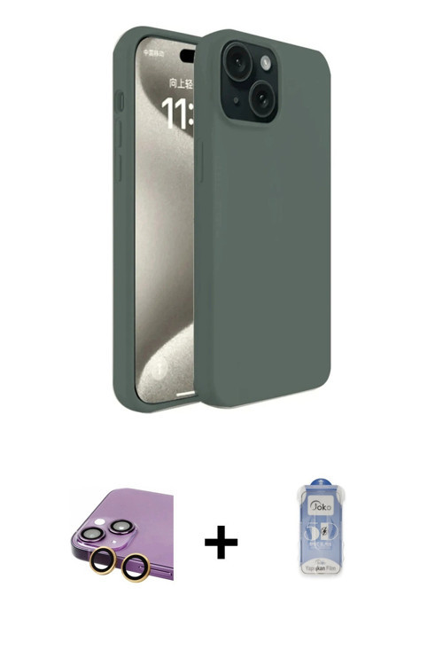 ieg™ iPhone 15 Kılıf Kozmos Yansıma Özel Seri - Siyah Joko Magic 5D Cam + Sarı Raze Metal Kamera Len