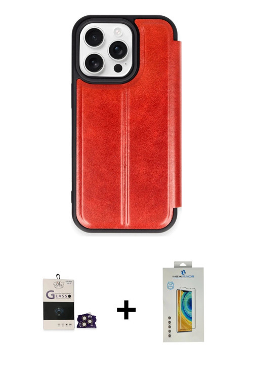 ieg™ iPhone 14 Pro Max Kılıf Zirve Yansıma Serisi - Siyah Polymer Nano Ekran Koruyucu + Gold Bilvis