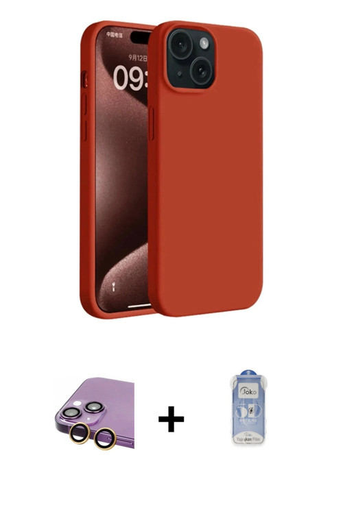 ieg™ iPhone 15 Kılıf Kozmos Yansıma Özel Seri - Siyah Joko Magic 5D Cam + Sarı Raze Metal Kamera Len