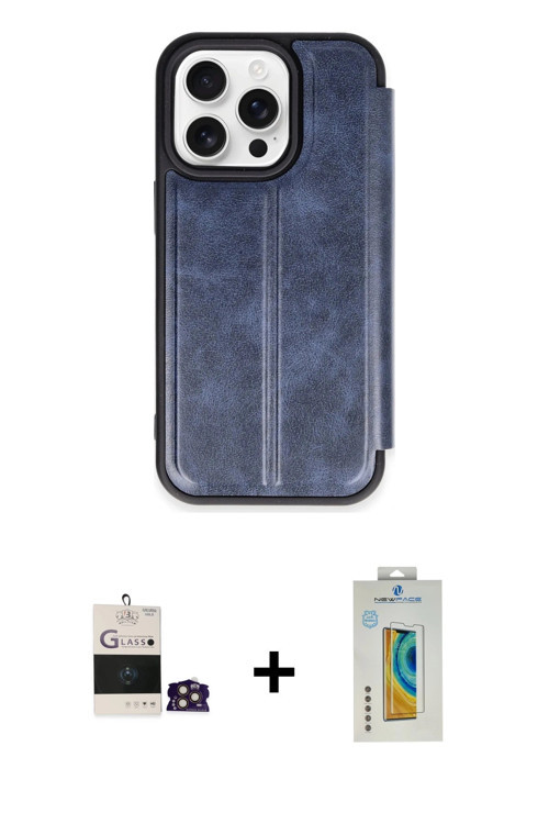 ieg™ iPhone 14 Pro Max Kılıf Zirve Yansıma Serisi - Siyah Polymer Nano Ekran Koruyucu + Gold Bilvis
