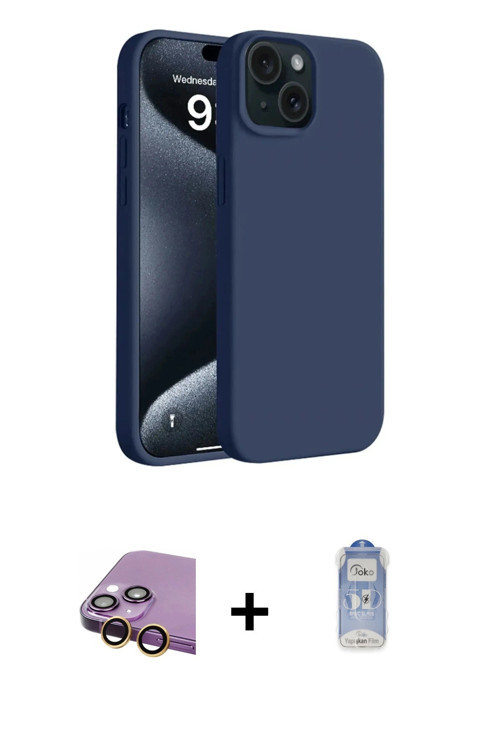 ieg™ iPhone 15 Kılıf Kozmos Yansıma Özel Seri - Siyah Joko Magic 5D Cam + Sarı Raze Metal Kamera Len