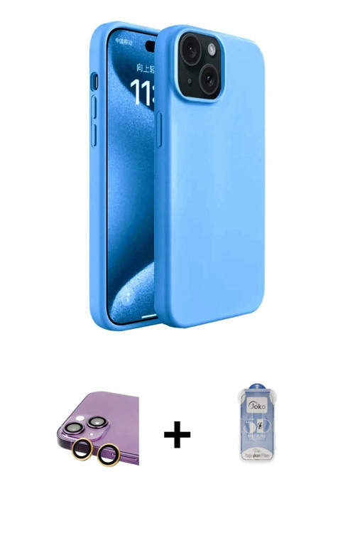 ieg™ iPhone 15 Kılıf Kozmos Yansıma Özel Seri - Siyah Joko Magic 5D Cam + Sarı Raze Metal Kamera Len