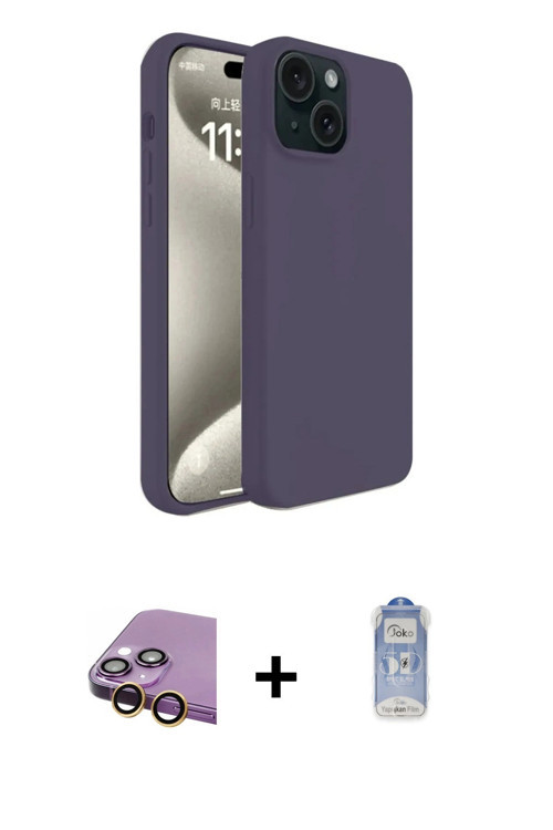 ieg™ iPhone 15 Kılıf Kozmos Yansıma Özel Seri - Siyah Joko Magic 5D Cam + Sarı Raze Metal Kamera Len