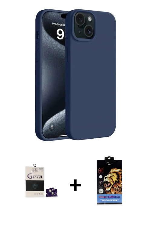 iPhone 15 Kılıf Kozmos Yansıma Özel Seri - Siyah Buffer Hayalet Cam Ekran Koruyucu + Yeşil Bilv