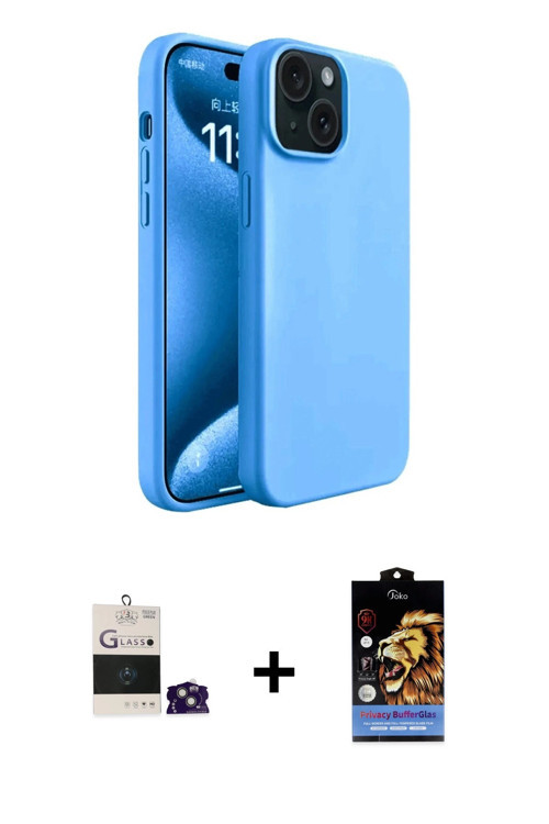 iPhone 15 Kılıf Kozmos Yansıma Özel Seri - Siyah Buffer Hayalet Cam Ekran Koruyucu + Yeşil Bilv