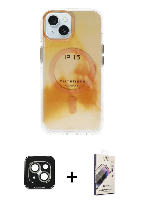 iPhone 15 Kılıf Ufuk Doku Prime - Siyah Bilvis 3D Mat Cam Ekran Koruyucu + Yeşil PVD Metal Kame