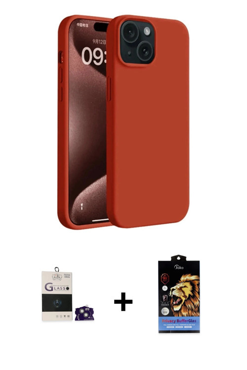 iPhone 15 Kılıf Kozmos Yansıma Özel Seri - Siyah Buffer Hayalet Cam Ekran Koruyucu + Yeşil Bilv