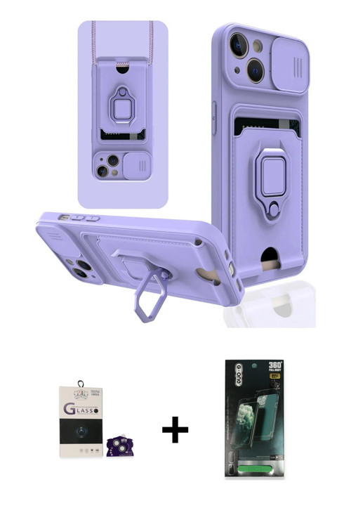 iPhone 15 Kılıf Vadi Form Prime - Siyah 360 Mat Full Body Arka Koruyucu + Yeşil Bilvis Titan Ka