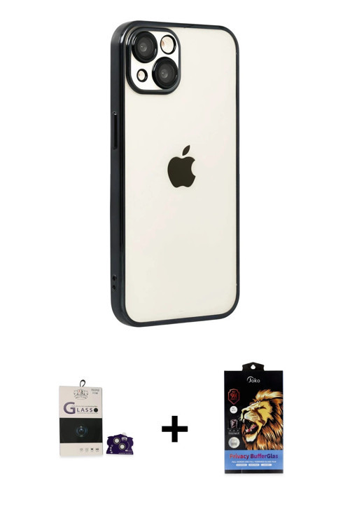 iPhone 15 Kılıf Vadi Minimal - Siyah Buffer Hayalet Cam Ekran Koruyucu + Pembe Bilvis Titan Kam