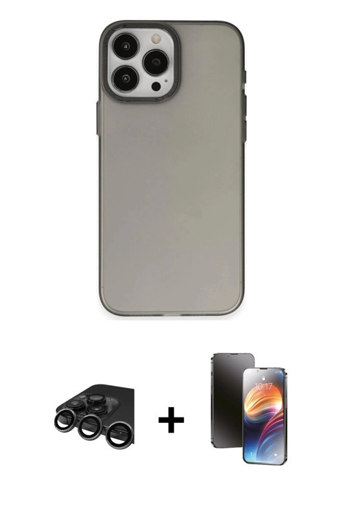 iPhone 15 Pro Kılıf Ahenk Çizgi Prime - Siyah 3D Antistatik Mat Seramik Nano Ekran Koruyucu + T