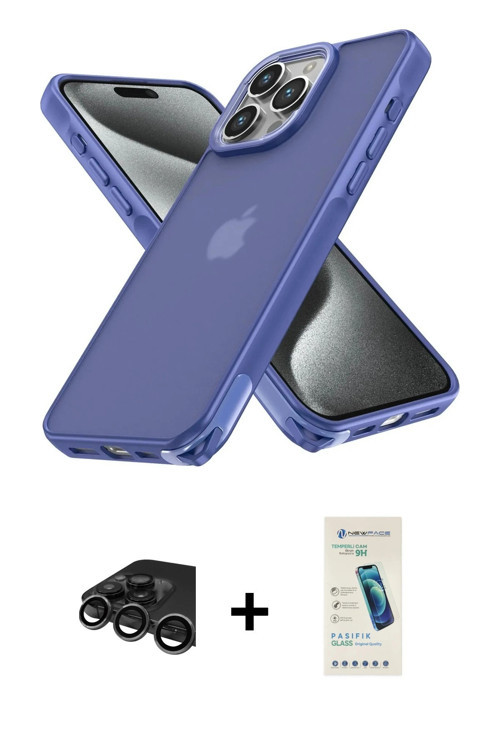 iPhone 15 Pro Kılıf Atlas Form - Şeffaf Pasifik Cam Ekran Koruyucu + Titanyum Gri Raze Metal Ka