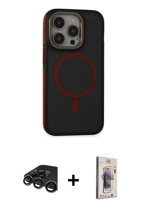iPhone 15 Pro Kılıf Ahenk Form Serisi - Siyah Bilvis 3D Cam Ekran Koruyucu + Titanyum Gri Raze