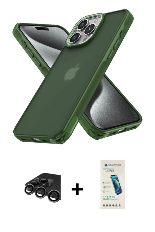 iPhone 15 Pro Kılıf Atlas Form - Şeffaf Pasifik Cam Ekran Koruyucu + Titanyum Gri Raze Metal Ka