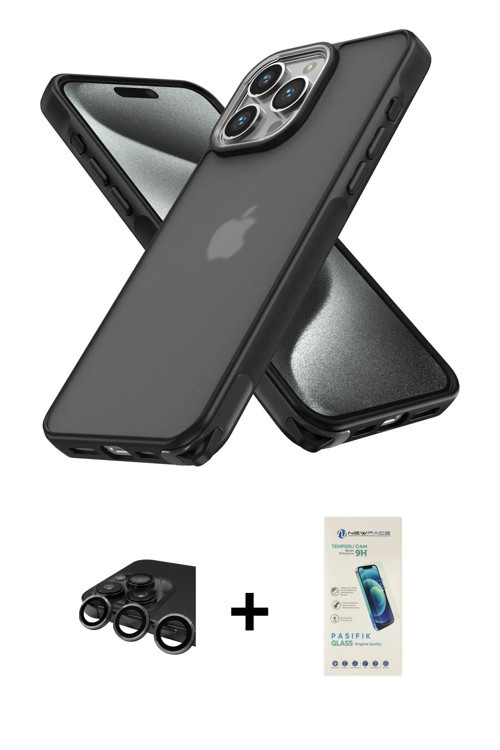 iPhone 15 Pro Kılıf Atlas Form - Şeffaf Pasifik Cam Ekran Koruyucu + Titanyum Gri Raze Metal Ka