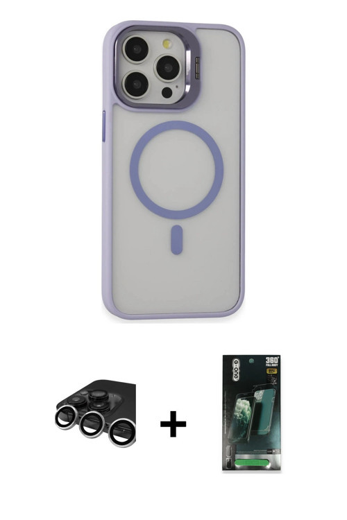 iPhone 15 Pro Kılıf Ahenk Klasik Özel Seri - Şeffaf 360 Full Body Arka Koruyucu + Gümüş Raze Me