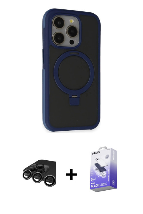iPhone 15 Pro Kılıf Ahenk Yansıma Özel Seri - Siyah Bilvis 5in1 5D Magic Hayalet Cam Ekran Koru