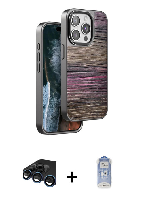 iPhone 15 Pro Kılıf Atlas Minimal Özel Seri - Siyah Joko Magic 5D Cam + Lacivert Raze Metal Kam
