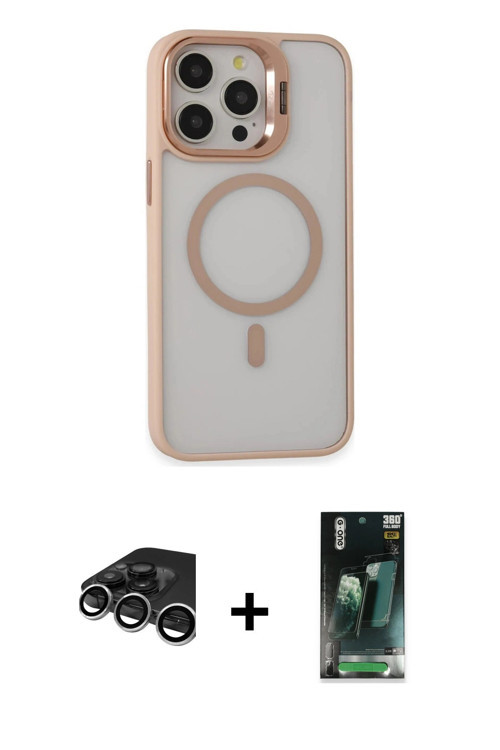 iPhone 15 Pro Kılıf Ahenk Klasik Özel Seri - Şeffaf 360 Full Body Arka Koruyucu + Gümüş Raze Me