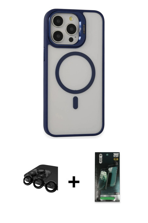iPhone 15 Pro Kılıf Ahenk Klasik Özel Seri - Şeffaf 360 Full Body Arka Koruyucu + Siyah Raze Me
