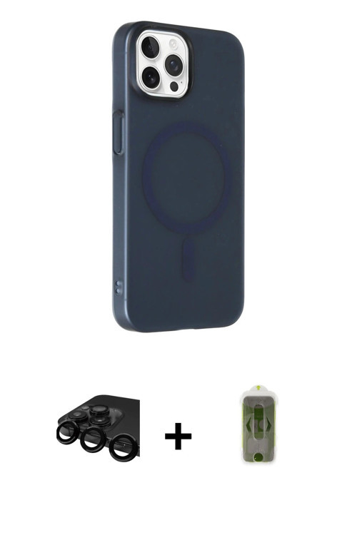 iPhone 15 Pro Kılıf Çekirdek Modern Prime - Siyah Joko Magic 5D Hayalet Cam + Siyah Raze Metal