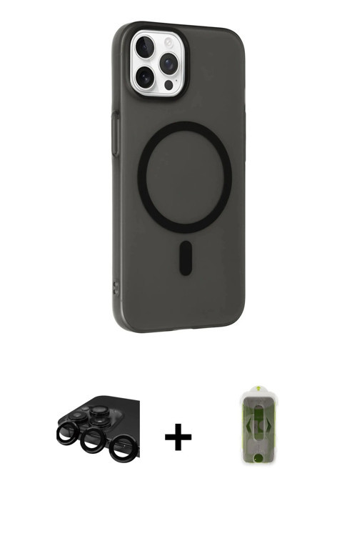 iPhone 15 Pro Kılıf Çekirdek Modern Prime - Siyah Joko Magic 5D Hayalet Cam + Siyah Raze Metal