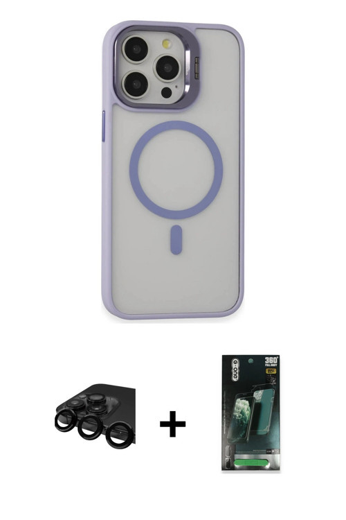 iPhone 15 Pro Kılıf Ahenk Klasik Özel Seri - Şeffaf 360 Full Body Arka Koruyucu + Siyah Raze Me