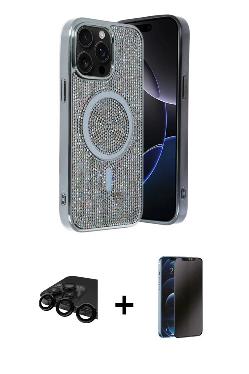 iPhone 15 Pro Kılıf Eksen Çizgi - Siyah 3D Antistatik Hayalet Cam Ekran Koruyucu + Siyah Raze M