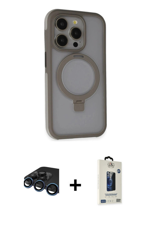 iPhone 15 Pro Kılıf Ahenk Yansıma Özel Seri - Siyah Bilvis Hayalet Cam Ekran Koruyucu + Laciver