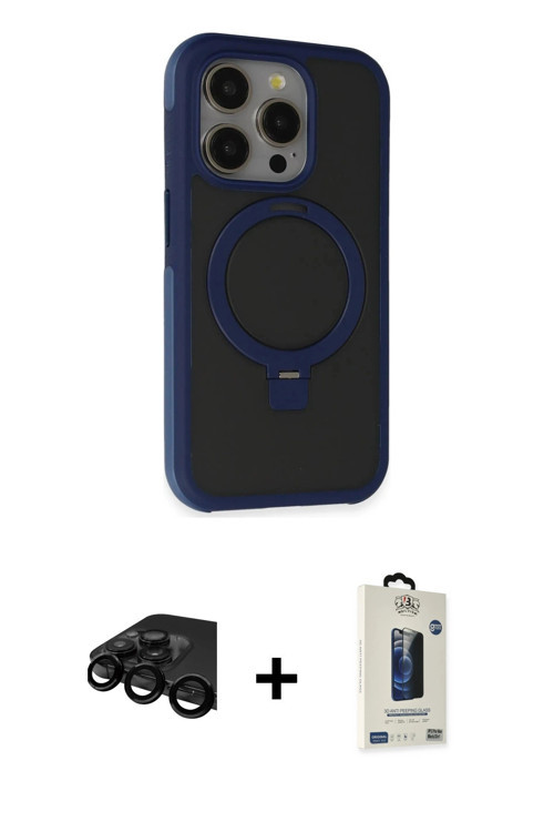 iPhone 15 Pro Kılıf Ahenk Yansıma Özel Seri - Siyah Bilvis Hayalet Cam Ekran Koruyucu + Siyah R