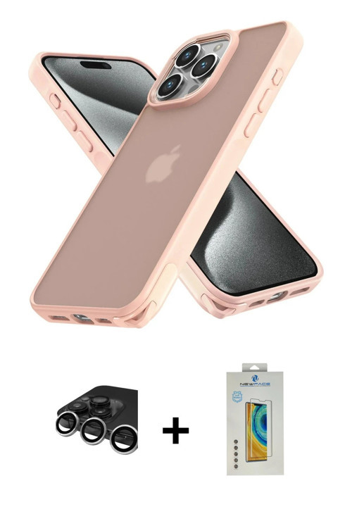 iPhone 15 Pro Kılıf Atlas Form - Siyah Polymer Nano Ekran Koruyucu + Gümüş Raze Metal Kamera Le