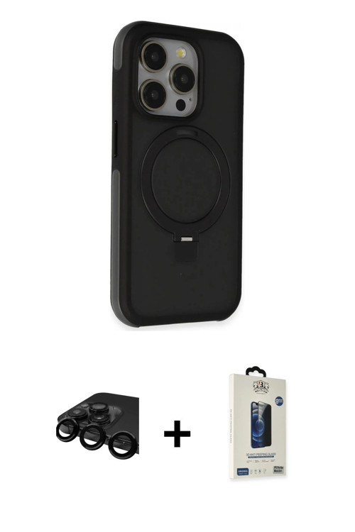 iPhone 15 Pro Kılıf Ahenk Yansıma Özel Seri - Siyah Bilvis Hayalet Cam Ekran Koruyucu + Siyah R