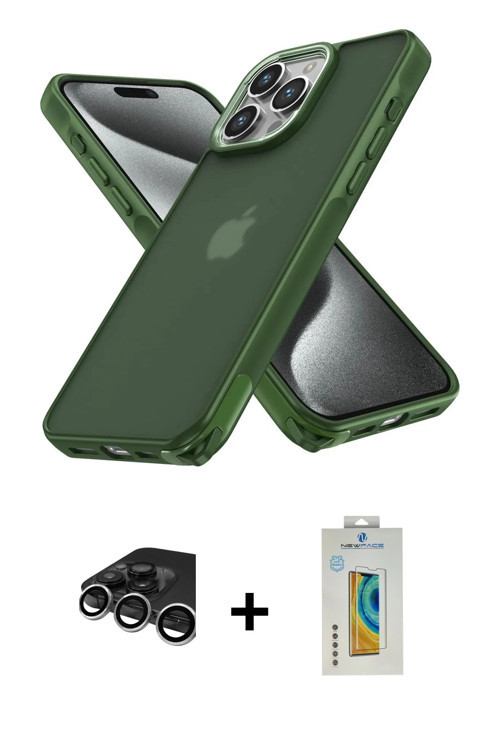 iPhone 15 Pro Kılıf Atlas Form - Siyah Polymer Nano Ekran Koruyucu + Gümüş Raze Metal Kamera Le