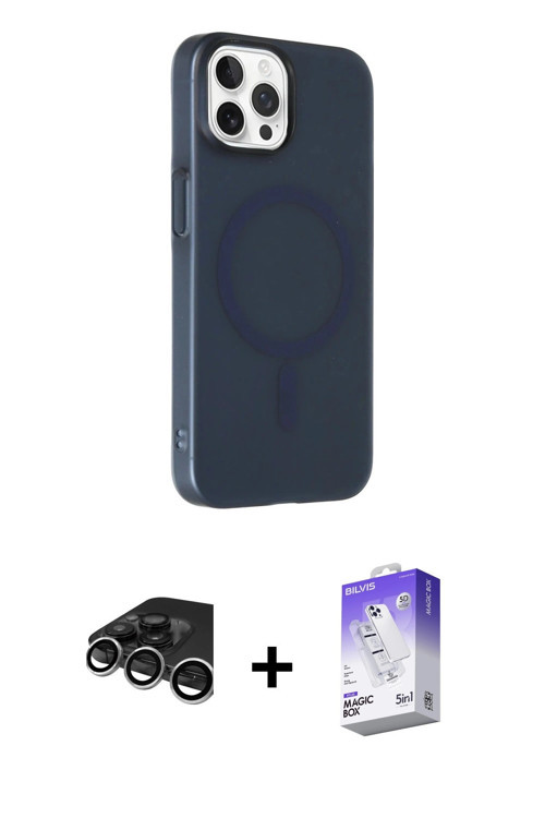 iPhone 15 Pro Kılıf Çekirdek Modern Prime - Siyah Bilvis 5in1 3D Magic Cam Ekran Koruyucu + Güm