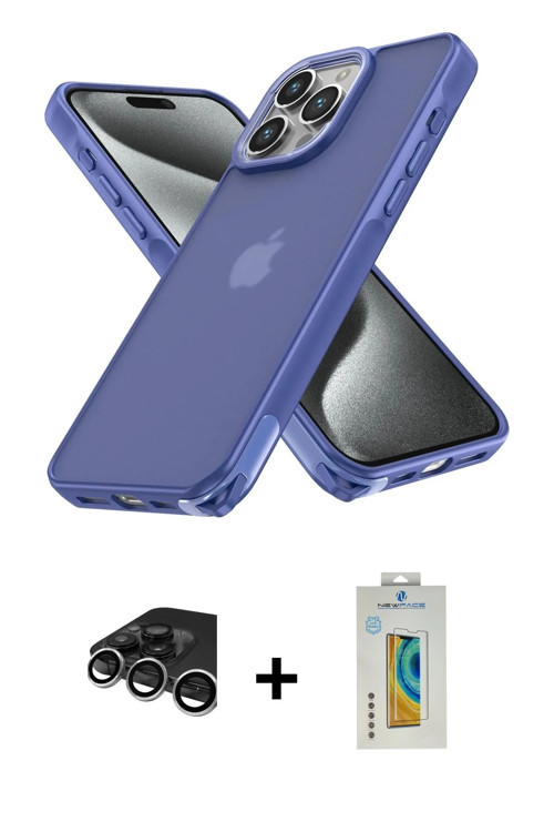 iPhone 15 Pro Kılıf Atlas Form - Siyah Polymer Nano Ekran Koruyucu + Gümüş Raze Metal Kamera Le