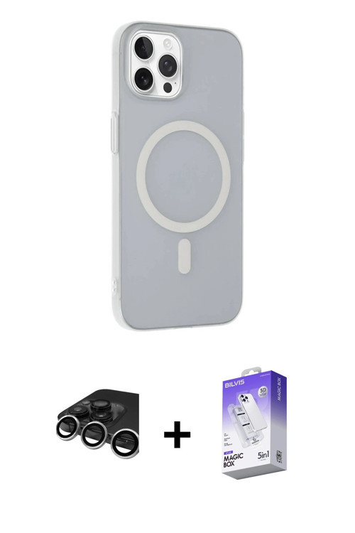 iPhone 15 Pro Kılıf Çekirdek Modern Prime - Siyah Bilvis 5in1 3D Magic Cam Ekran Koruyucu + Güm