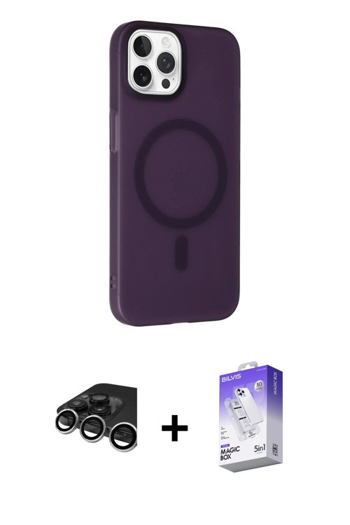iPhone 15 Pro Kılıf Çekirdek Modern Prime - Siyah Bilvis 5in1 3D Magic Cam Ekran Koruyucu + Güm