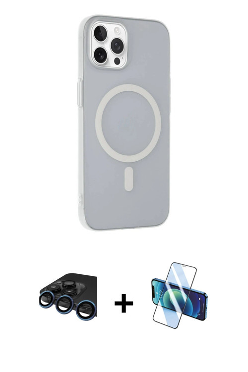iPhone 15 Pro Kılıf Çekirdek Modern Prime - Siyah 3D Antistatik Cam Ekran Koruyucu + Lacivert R